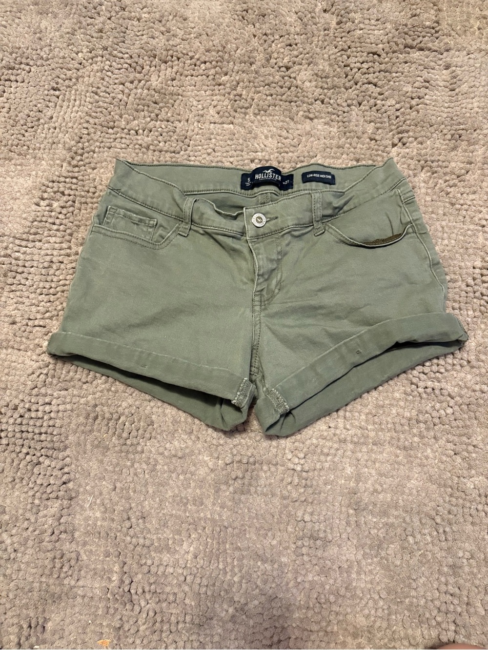 Hollister Low-Rise Olive Roll-Cuff Denim Shorts